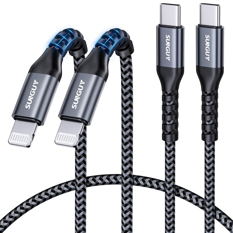 SUNGUY USB-C to Lightning Cable 2FT, 2-Pack [MFi Certified] iPhone Grey