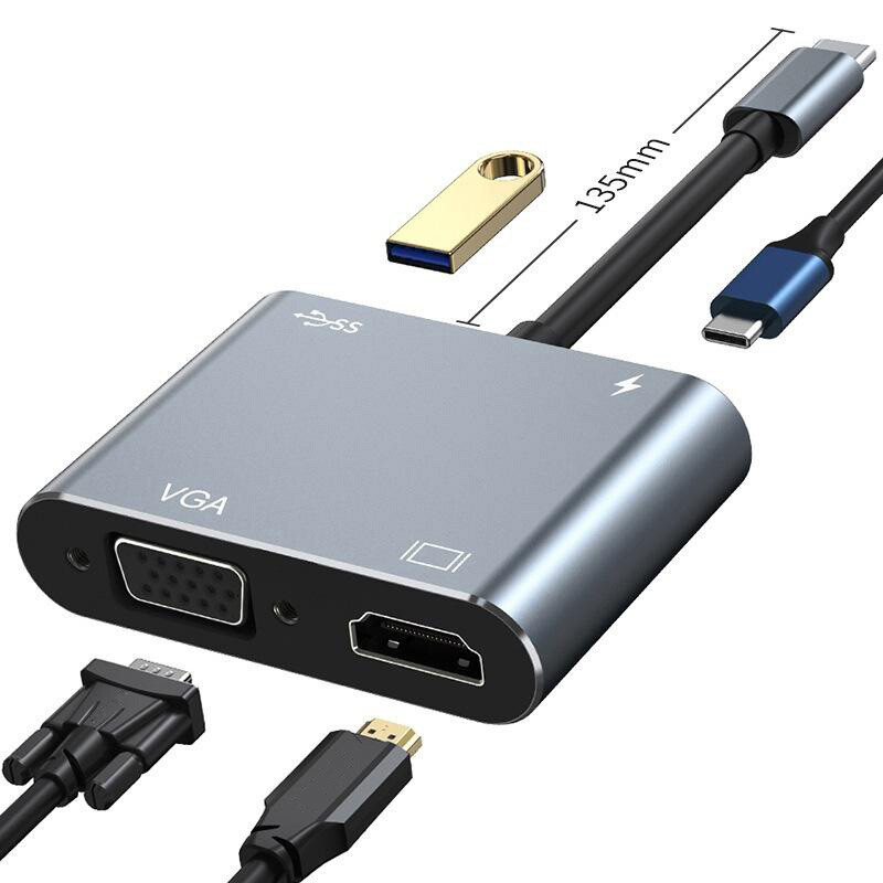 4-in-1 Type C to HDMI & VGA & USB C Adapter - Dual Monitor Mini Converter Cable gallery