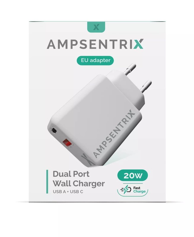 2 Plug 20W USB Type C And USB Type A Wall Power Adapter (220V EURO) - AmpSentrix gallery