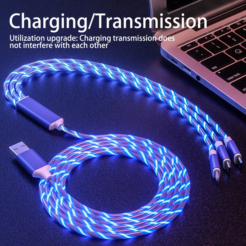 US3 in 1 LED Light Up Fast Charging Charger Cable Cord For iPhone Android Type C gallery