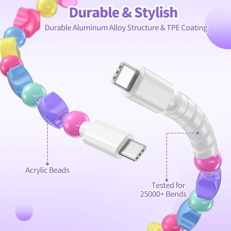 USB Cable for iPhone 17 Stars Beaded Charging Cord Fast Charging Cable for Gi... gallery