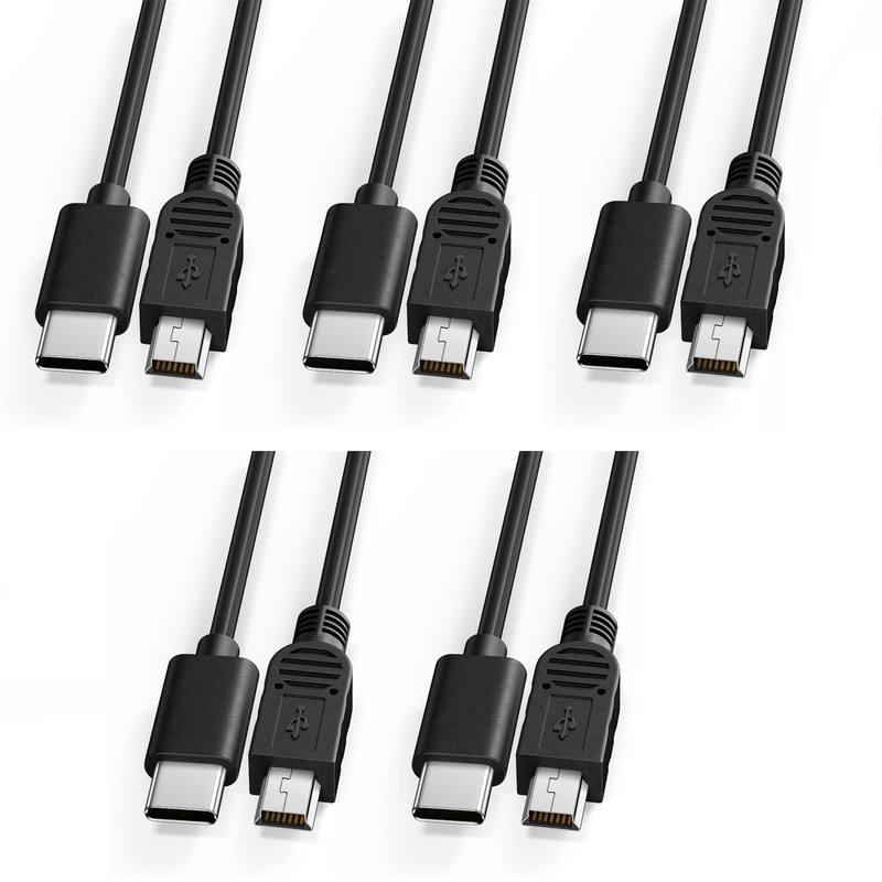 5-Pack Mini USB to USB C Cable, Mini-B Data Transfer OTG Cord for Canon Nikon…
