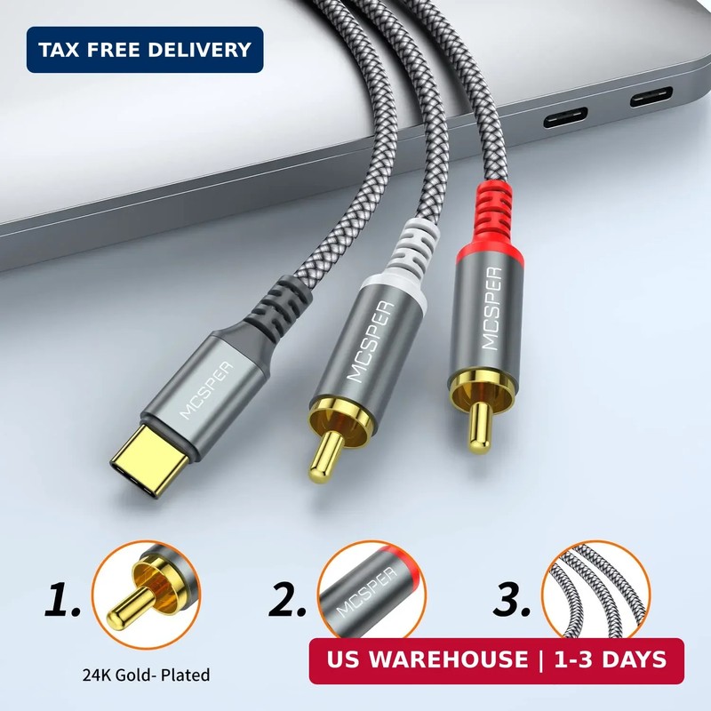 USB C to 2 RCA Audio Cable, 6.6 Ft Type-C to RCA Male to Male Y RCA Splitter, 2R gallery