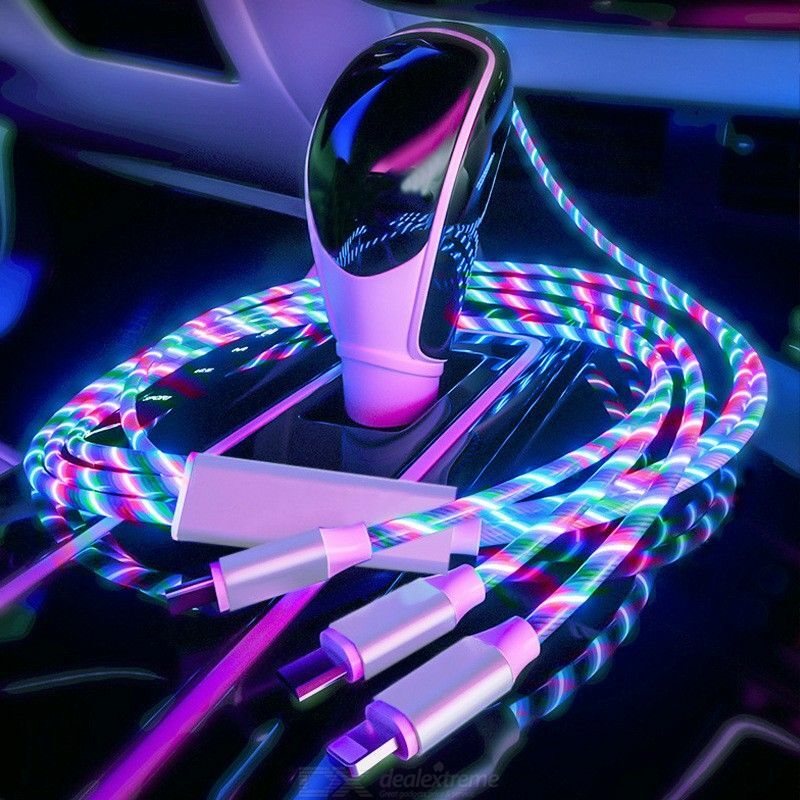 3 in 1 LED Flowing Light Up Charge Cable for iPhone/ Micro USB/ Type C USB NEW