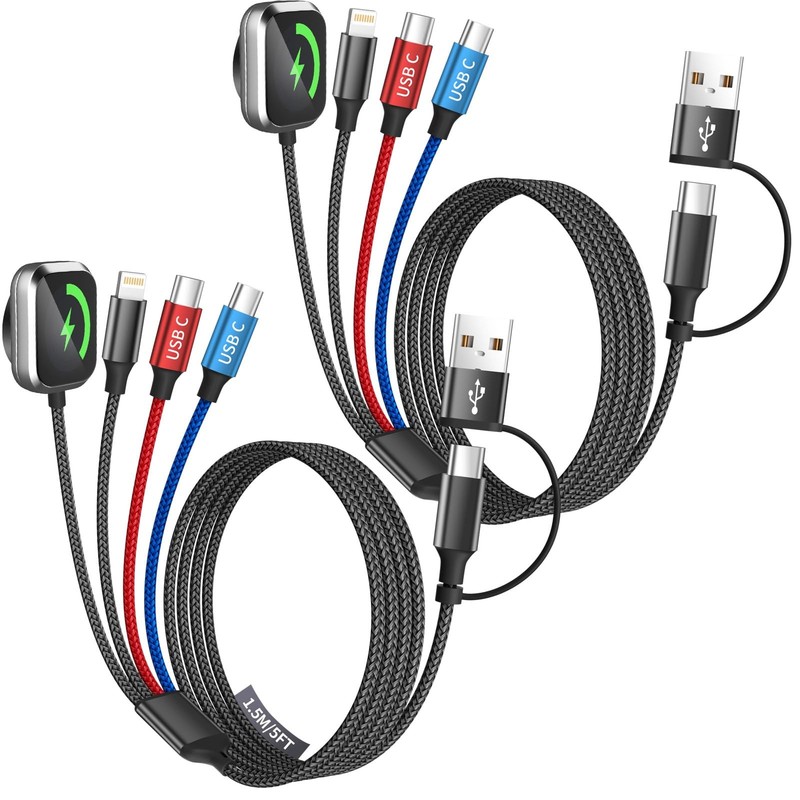 Travel Essentials Dual Type-C Port 4 in 2 Multi Charging Cable for iWatch Cha...