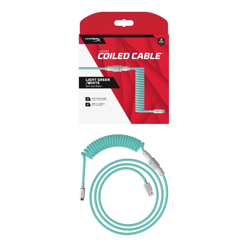 HyperX Coiled USB C to USB A Cable Aviator Connector Light Green White 3 Pack gallery