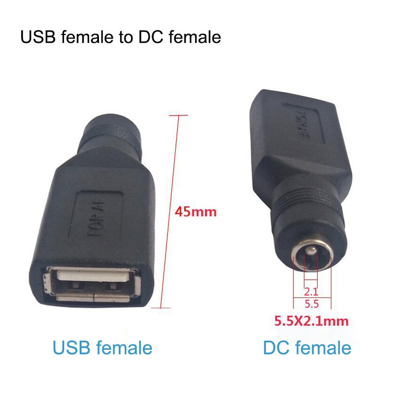 5.5 × 2.1mm DC Female Power Jack To USB 2.0 Type A Male Plug Jack Adapter gallery