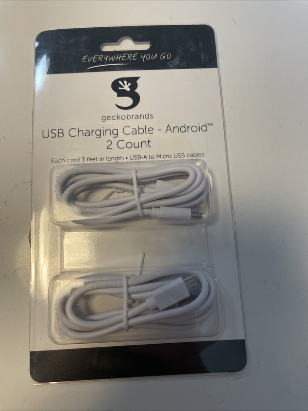 USB Charging Cable Cord 2 Count For Android Phone USB-A To Micro Geckobrands