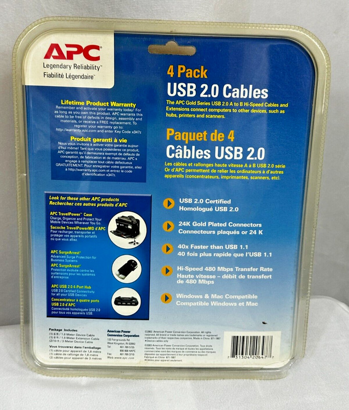 APC Hi-Speed USB 2.0 Cables - Gold Series Pack of 4 - Sealed in Package NIP gallery