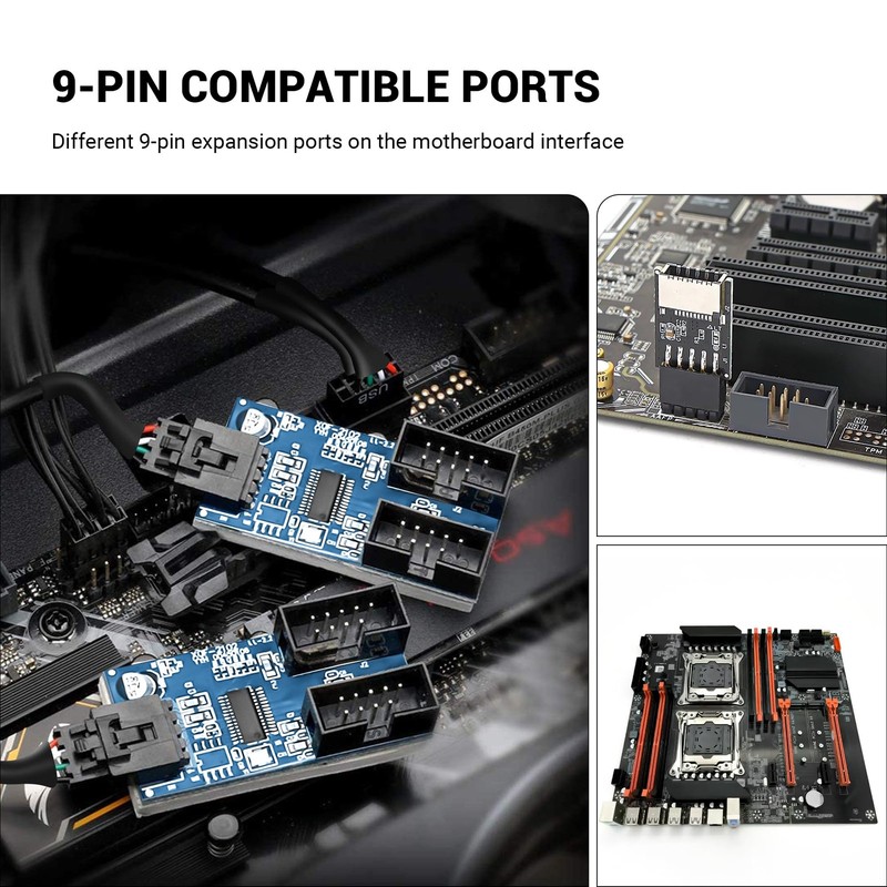 Motherboard 9-Pin USB Header SplitterUSB 2.0 Splitter 9-Pin Female 1 to 2 Mal... gallery