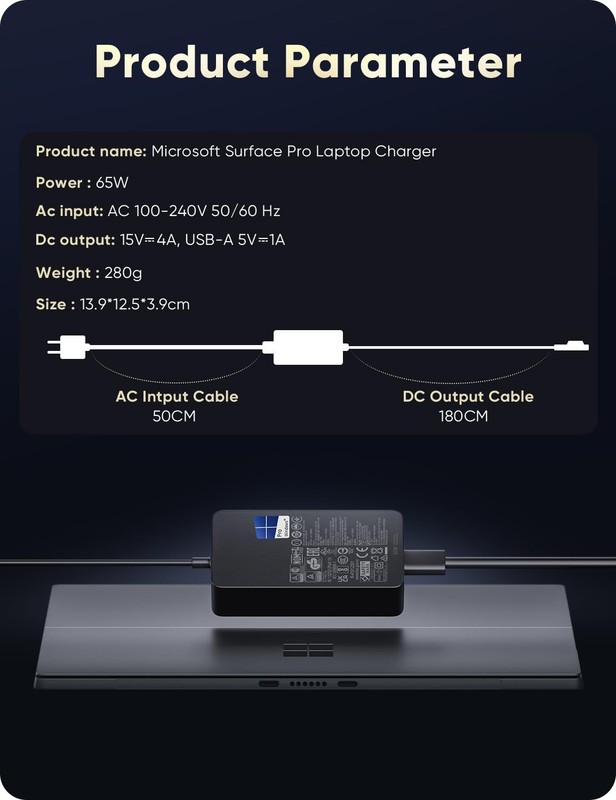 Microsoft Surface Pro Charger for 65W Windows Surface Charger 11,10,9,8,7+,7,... gallery