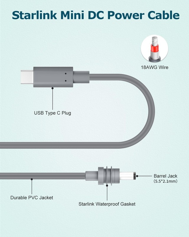 Starlink Mini Cable 10FT Starlink Mini USB to DC Power Cable 18AWG PD 100W In... gallery