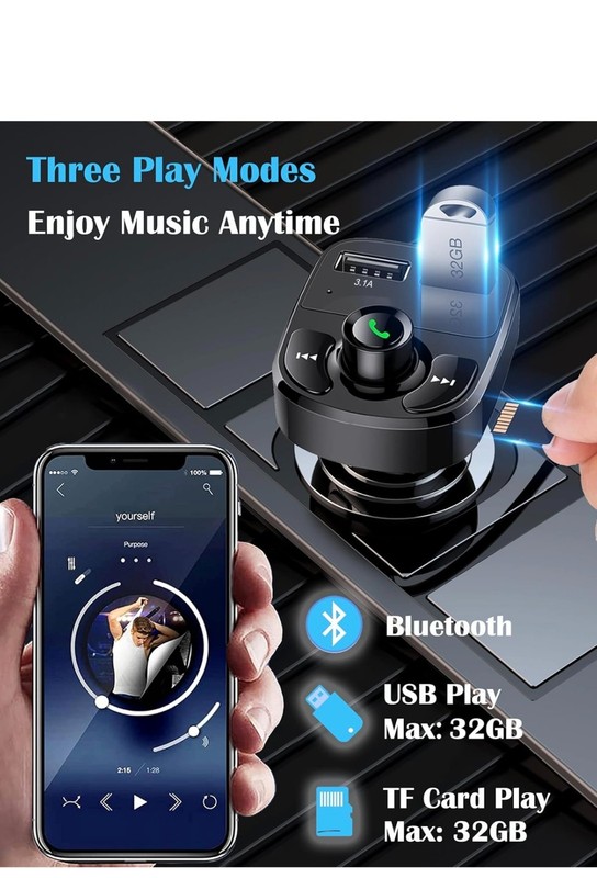 SMART WIRELESS CAR MP3 PLAYER BLUETOOTH 5.0 FM TRANSAMITTER + DUAL USB CHARGER gallery