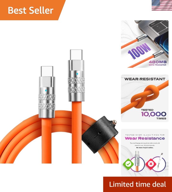 6FT Tangle-Free TsumoCharge USB-C Cable – Fast Charging & Data Transfer, Orange