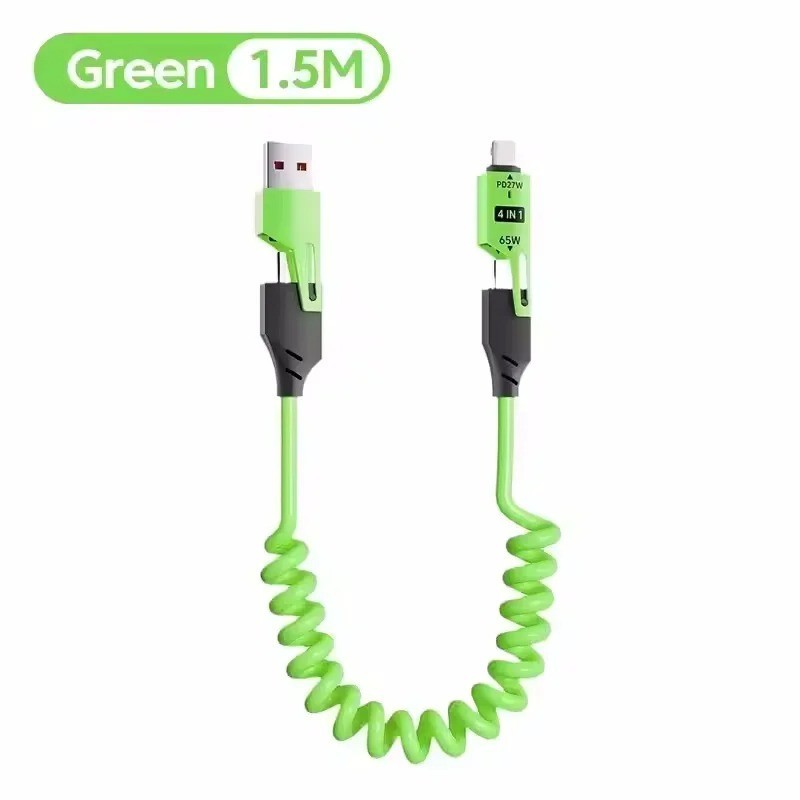 4 in 1 Fast Charging Cable USB A / Type C to Type C Coiled PD 65W gallery