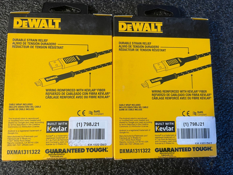 DeWalt 6ft Charger Cable For Micro-USB ~ 6’ Charging Cord ~ For Android LOT OF 2 gallery
