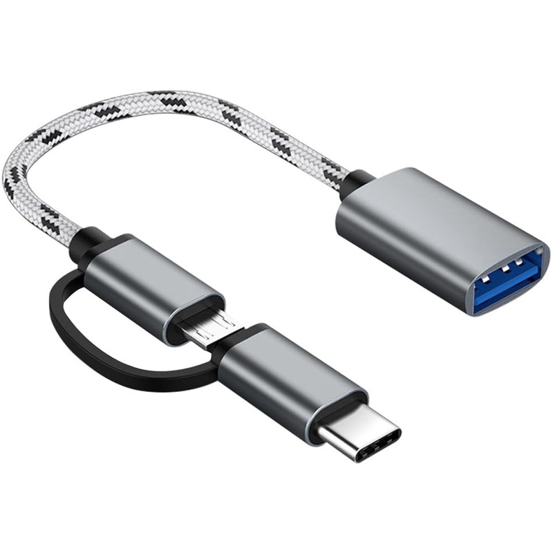 2 in 1 USB C and Micro USB to USB 3.0 OTG Adapter Cable Dual Connector Cord