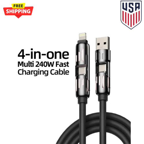 4 in 1 Multi-USB Charging Cable – MAX 240W Fast Charging/With USB A+ Type-C 5ft