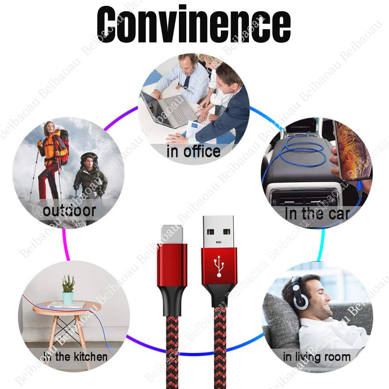 3X Braided USB Charger Cable Data Cord 10FT Heavy Duty For iPhone 14 13 12 11 8 gallery