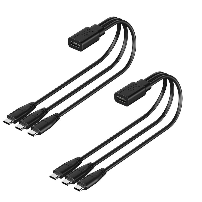 2 PCS 1 FT USB C Splitter Cable Female To 3 Type C Male Charger Adapter