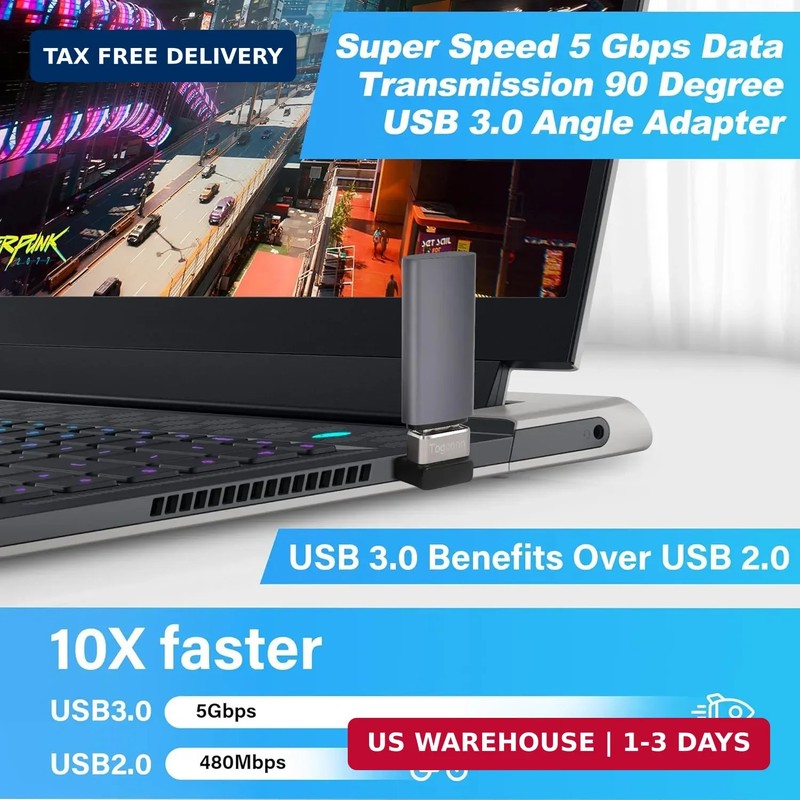 90 Degree USB 3.0 Adapter 2 Pack, (Up and Down) Right Angle USB Type-A Male to F gallery
