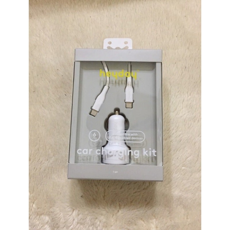 heyday USB Car Charger (6′ USB-C to USB-C Cable)-Ivory White