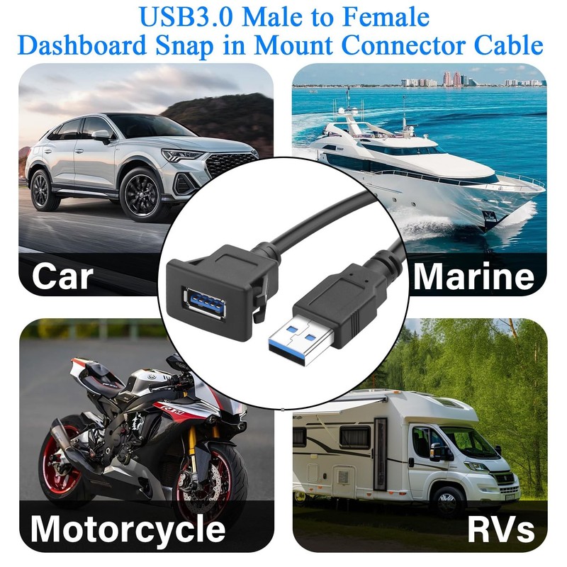 USB 3.0 Square Snap on Mount Adapter Male to Female Flush Extension Cable gallery