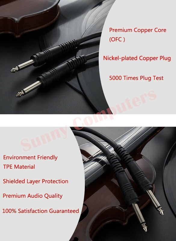 Premium 6.35mm 1/4" Male Guitar Audio Adapter Cable M/M 1.5m 5Ft Black Mono AU gallery