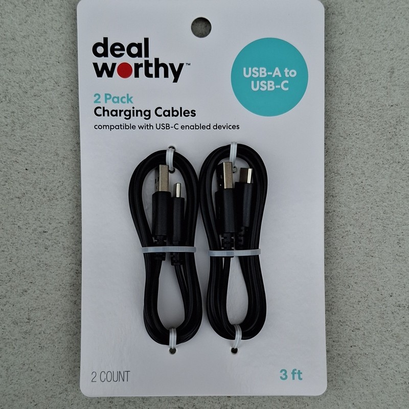 NEW 2-Pack USB-A to USB-C Fast Charge Charging Cable 3 ft Black Deal Worthy