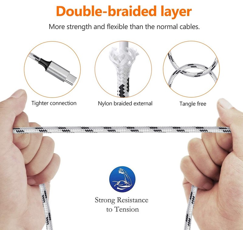 2 Pack 3in1 Multi Charger Cable 6FT Braided Universal Dual Type C Micro Cord gallery