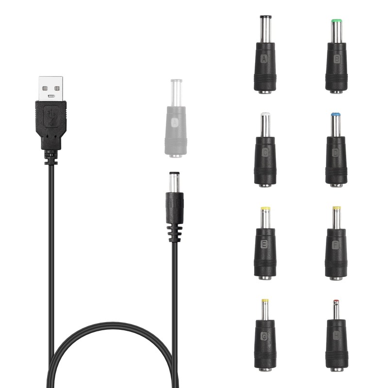 USB to DC Cable, 5V DC 5.5 x 2.1mm Jack Plug Power Cable Universal Charger Pl...