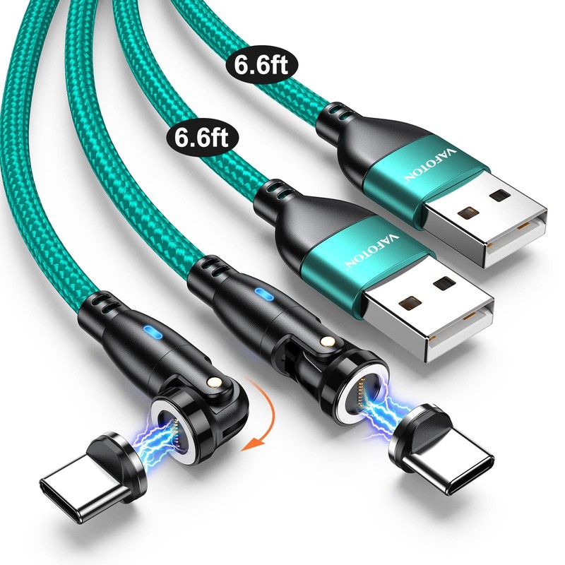 VAFOTON 9PIN Magnetic USB C Charging Cable (2Pack, 6.6 feet, Green