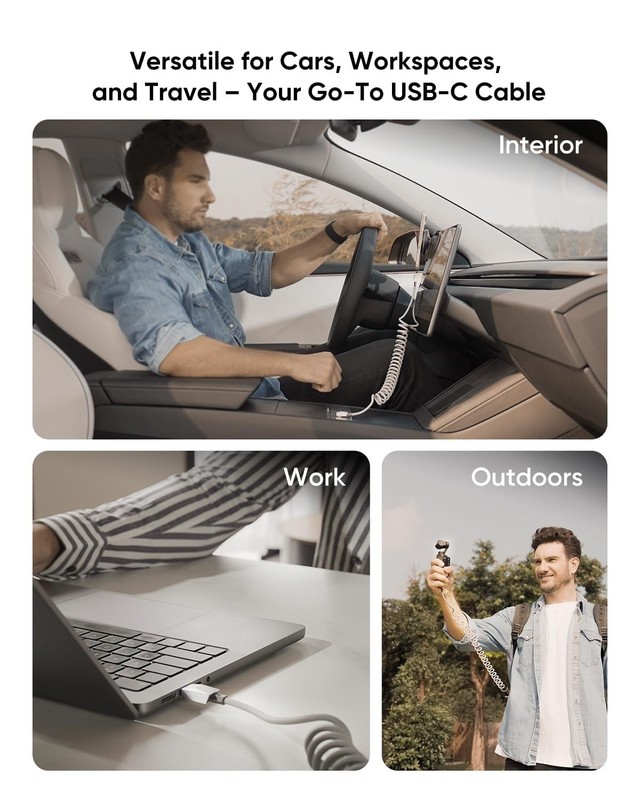 Retractable Spring USB-Cable for Tesla Model Y/3/X/S, Cybertruck-Style , 100W... gallery