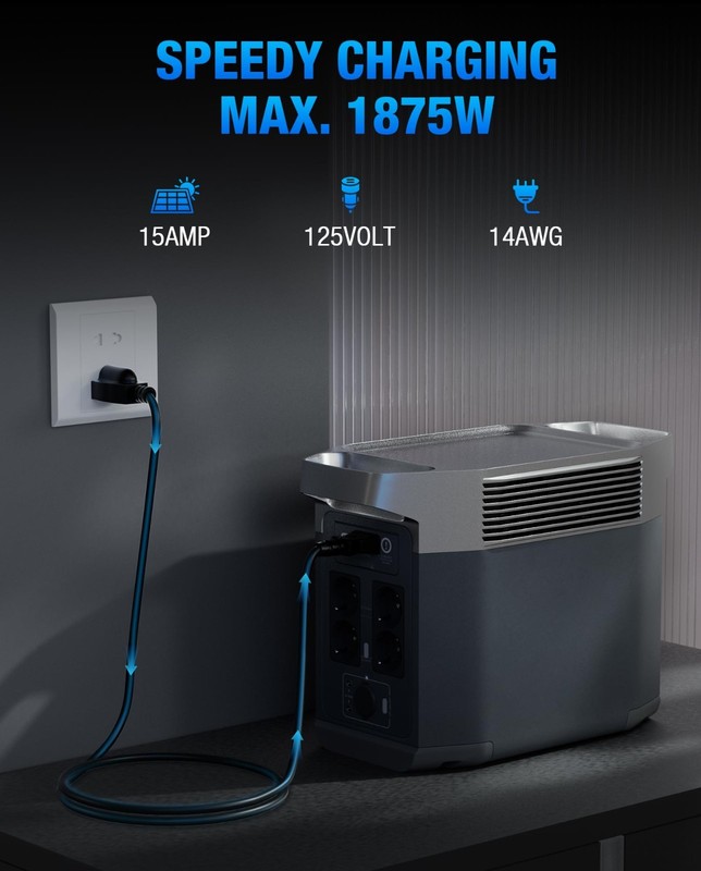 Heavy-Duty 14AWG Fast Charger Cable for Power Stations, 6FT Universal AC Cord gallery