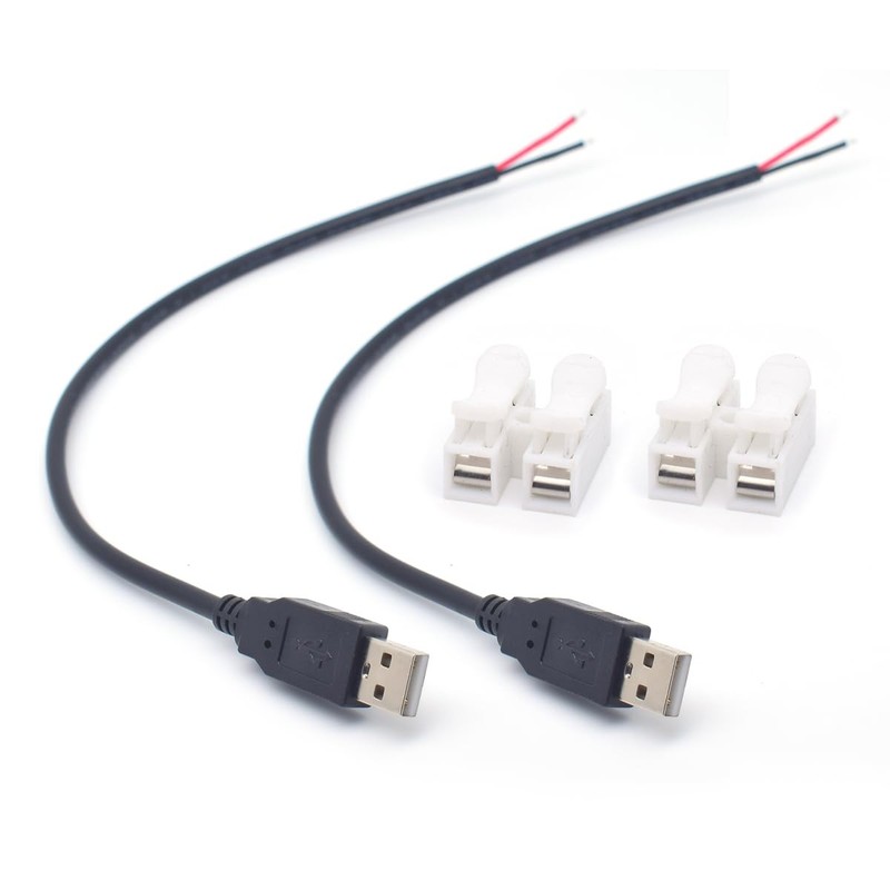 18AWG 2PCS USB 2 Wire Pigtail Cable,0.3M/1FT USB 2.0 Plug 2 Pin Bare Wire Ext…