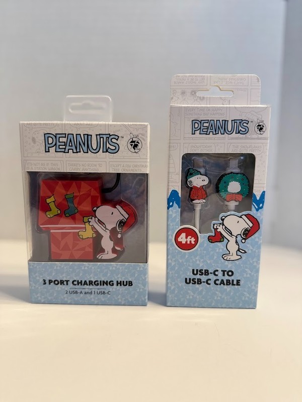 Peanuts Snoopy 4Ft USB C To USB C Charging Cable Devices & 3 Port Charging Hub