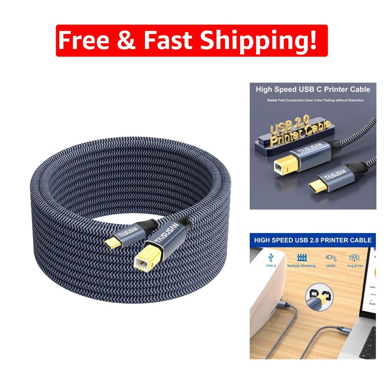 30ft USB C to USB B High-Speed Printer Cable – Perfect for Home and Office Use