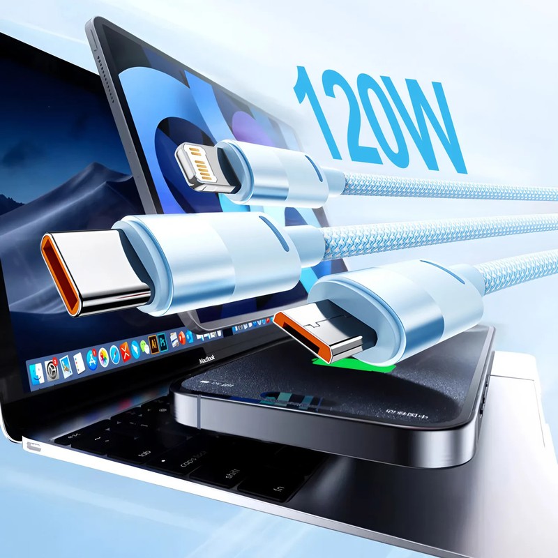 3 in 1 USB Fast Charging Cable for Multiple Devices,Braided Cord with Type C/L/M gallery