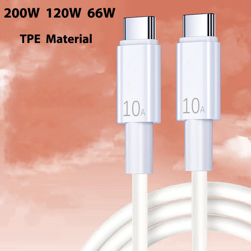 120/200W TPE Cable Phone Fast Lead Charger Wire C-C White PD Cables 6A/10A gallery