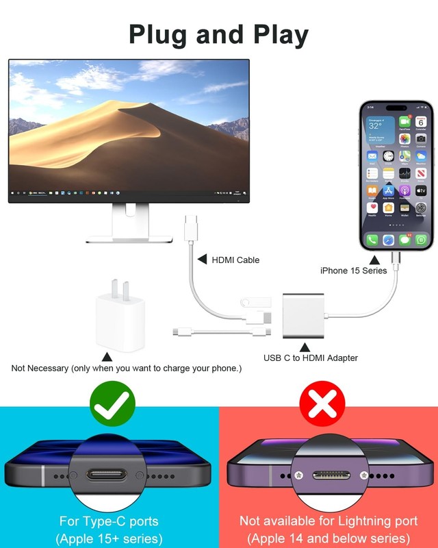 iPhone to HDMI Adapter for TV, USB C Converter Silver gallery