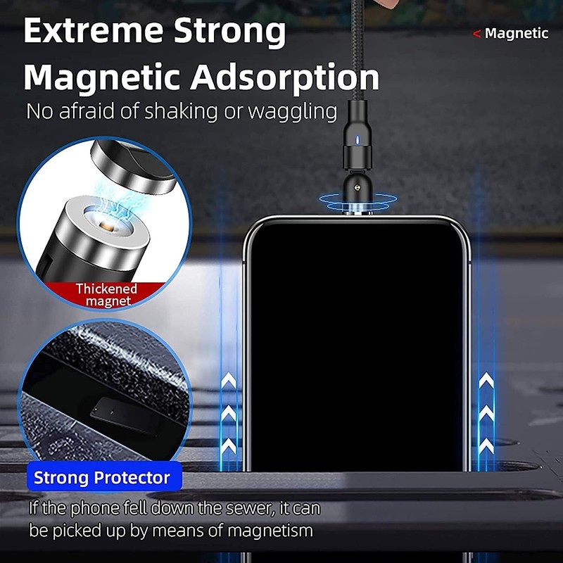 180°+360° Rotate Magnetic Charger Cable Phone Fast Charging Type C Micro USB Lot gallery
