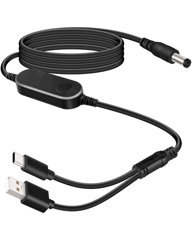 Dual Port USB A & USB C 5V to 12V DC 5.5×2.1mm Step Up Converter Cable with S…