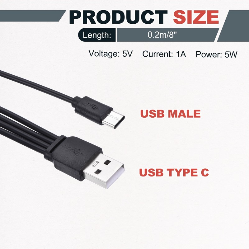 Multi Charging Cable, 4 in 1 USB A to USB Type C Splitter 8", Black gallery