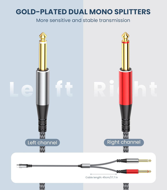 Cable USB C a 1 4 Pulg Audio Dual TS Mono Y Adaptador 6.35mm Smartphone PC 3.3FT gallery
