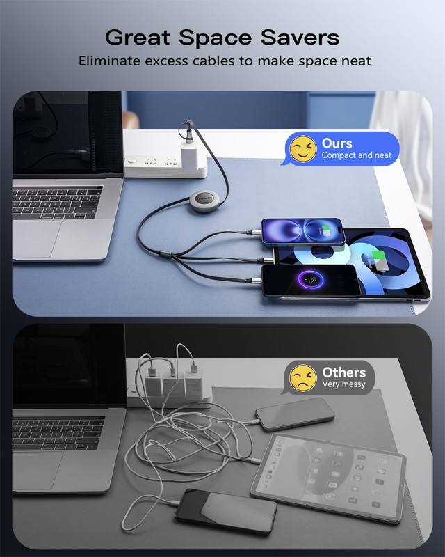 3 in 2 Multi Charging Cable, 4Ft Retractable Chargers for All Devices,Multipl... gallery