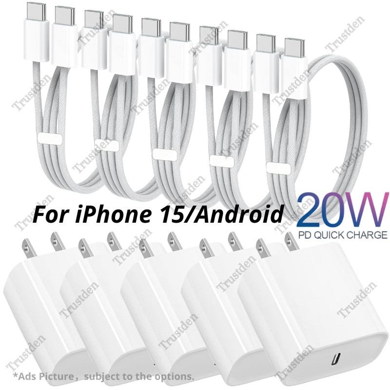 20W Adapter Block USB-C Type-C Fast Charger Cable For Android iPhone 15 Plus Lot