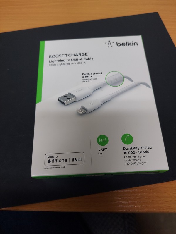 Belkin Boost Charge Durable Braided 3.3 Ft. 8 Pin Connector to USB A Cable White