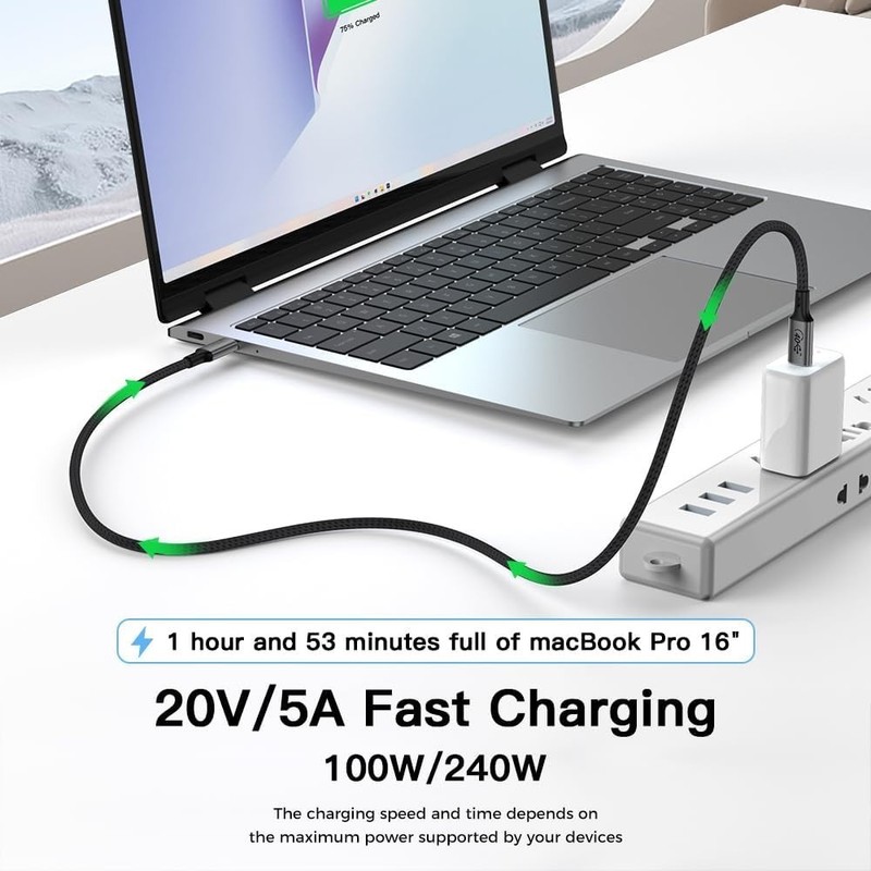 USB4 USB C to USB C Cable 240W, 40Gbps Data Sync, 8K Video, Fast Charging, Pack gallery