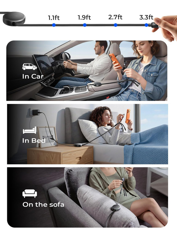 Multi Charging Cable, 3 in 1 Retractable Charging Cable, Retractable Car Charger gallery