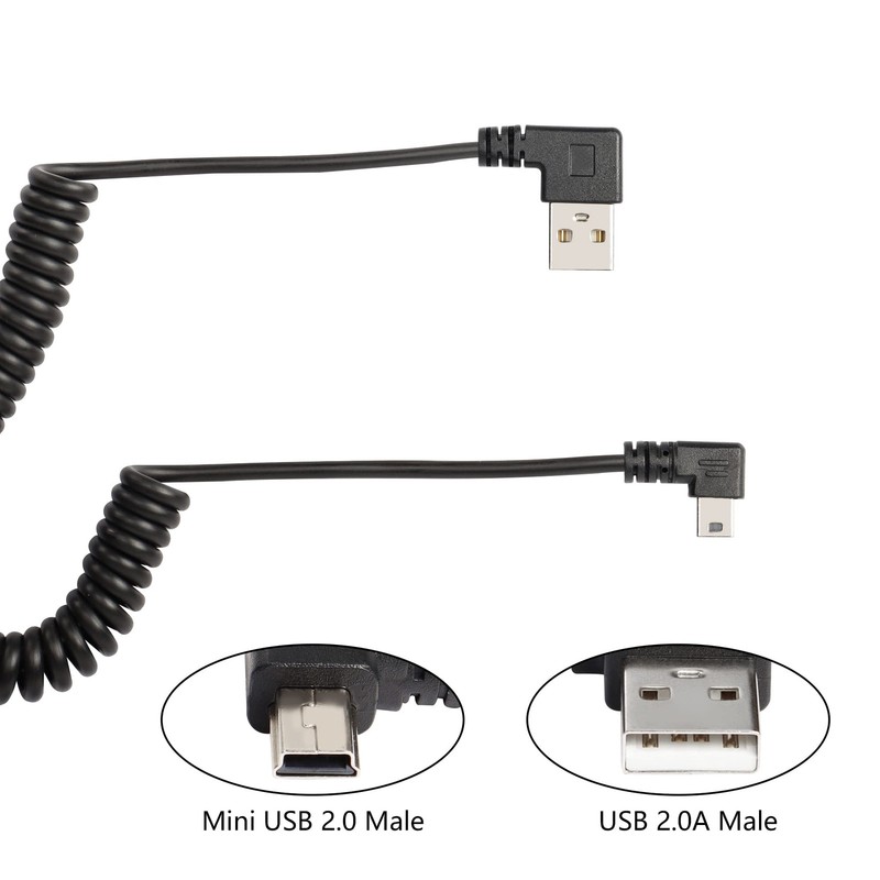 Mini USB Coiled Cable Right Angle Sync Charging Spring Spiral Cord 1.543.94FT gallery